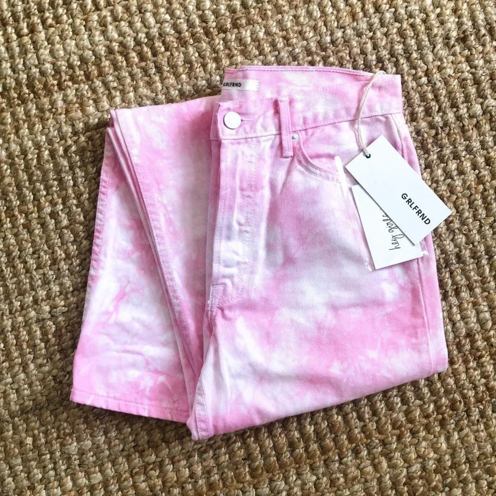 NEW GRLFRND Denim Helena Pink High Waist Tie Dye Straight Leg Jeans Women's 26